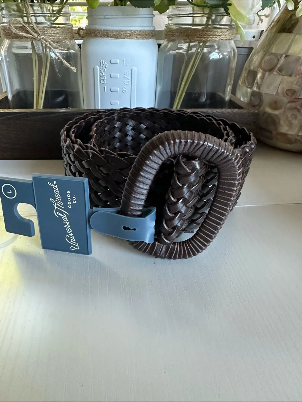 NWT Universal Thread Brown Woven Braided Belt Large Boho Western L